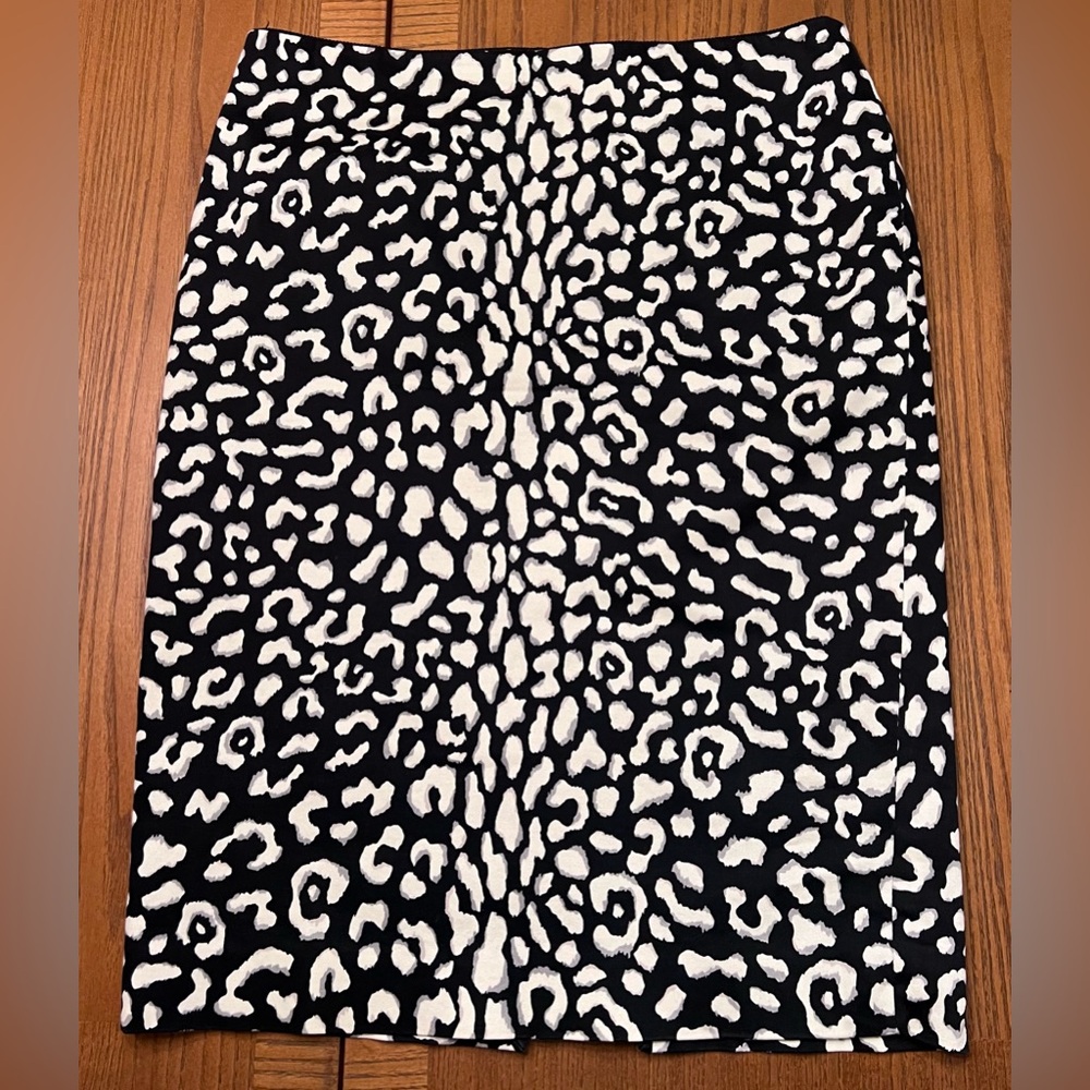 White House Black Market‎ Leopard Print Strech Cotton Lined Pencil Skirt Size 0
